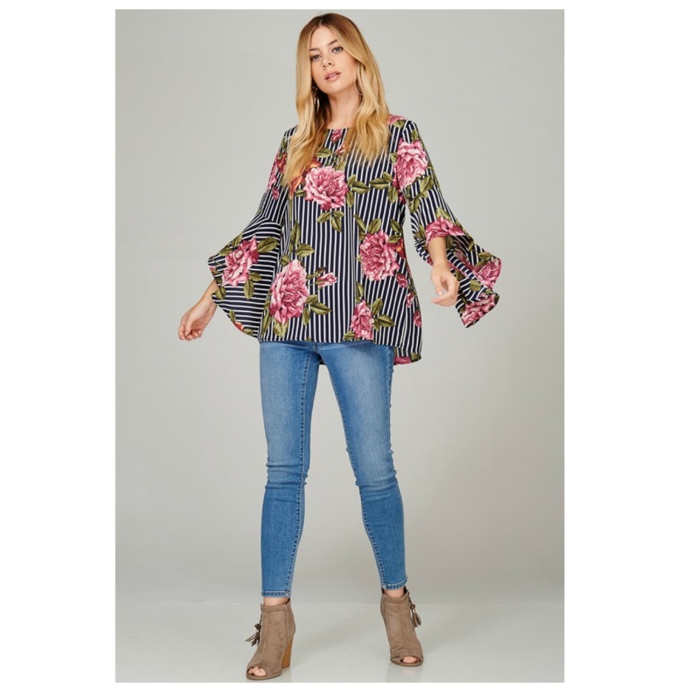 Blue Floral StripeTop - Picture 2 of 3